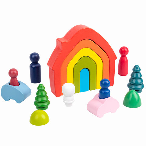 Rainbow Building Blocks Wooden Toy Set - Monique Biz